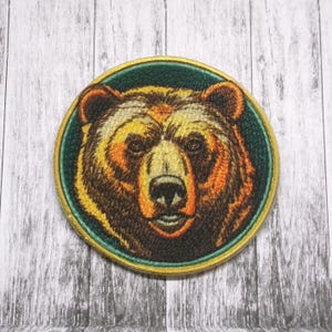 Grizzly Bear Patch Iron-On Applique for Jacket, Backpack, Clothing, Tote Bag, Vest, Fierce Hunter, Nature Lover Gift, Brown Bear, Wilderness