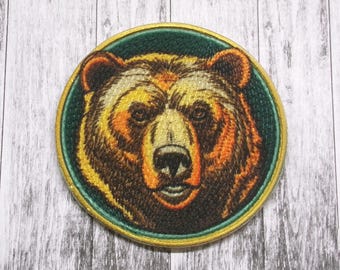 Parche termoadhesivo de oso grizzly para chaqueta, mochila, ropa, bolso de mano, chaleco. Ideal para cazadores feroces, amantes de la naturaleza, oso pardo y naturaleza salvaje.