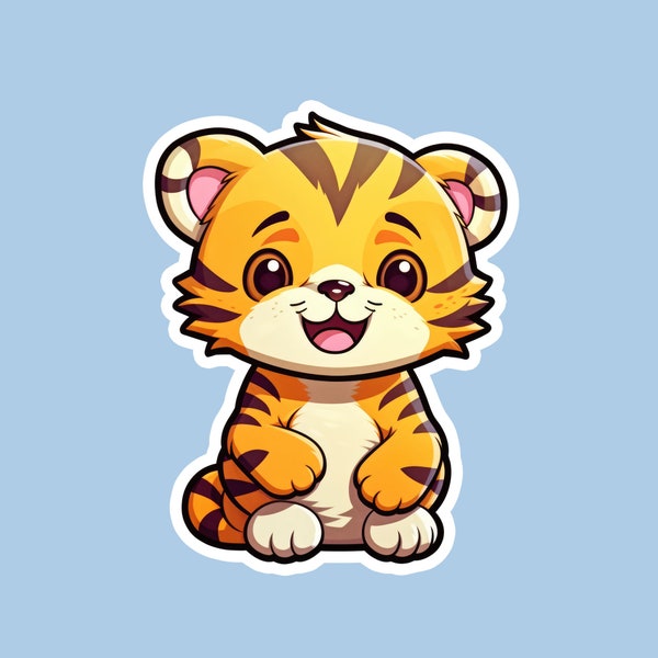 Cute Tiger Sticker Decal, Kawaii Sticker, Baby Animal Vinyl Stickers, Wild Animal Decal for Car Truck Window Bumper Graphics Safari Animal