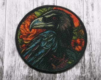 Raven Patch/Iron-on Patch/Gothic Black Bird Badge/Animals & Nature Gift/Biker Vest/Sew-On Applique for Clothing Jacket Backpack Hats Gear
