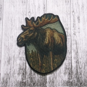 Moose Patch Iron-on Applique for Jacket, Clothing, Backpack, Tote Bag, Vest, forest trail, hiking badge, woodland gift, nature lover gift