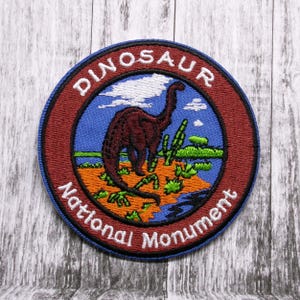 Dinosaur National Monument Patch Embroidered Iron-on/Sew-on Applique for Vest Jacket Clothing Backpack, Nature Badge, Brontosaurus Emblem