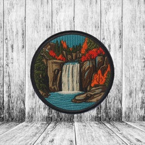 Waterfall Patch Iron-on/Sew-on Applique for Vest Jacket Bag Clothing Backpack, Decorative, Travel Souvenir, Nature, Seek Adventure, River
