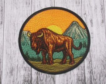 Parche termoadhesivo de bisonte americano para chaqueta, mochila, ropa, bolso de mano, chaleco, Grandes Llanuras, Frontera, Vida en la pradera, Herencia del Oeste