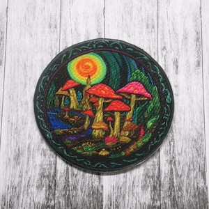 Mushroom Patch Iron-on Applique for Backpack, Jacket, Vest, Tote Bag, trippy forest design, psychedelic nature badge, magic vibes, cosmic