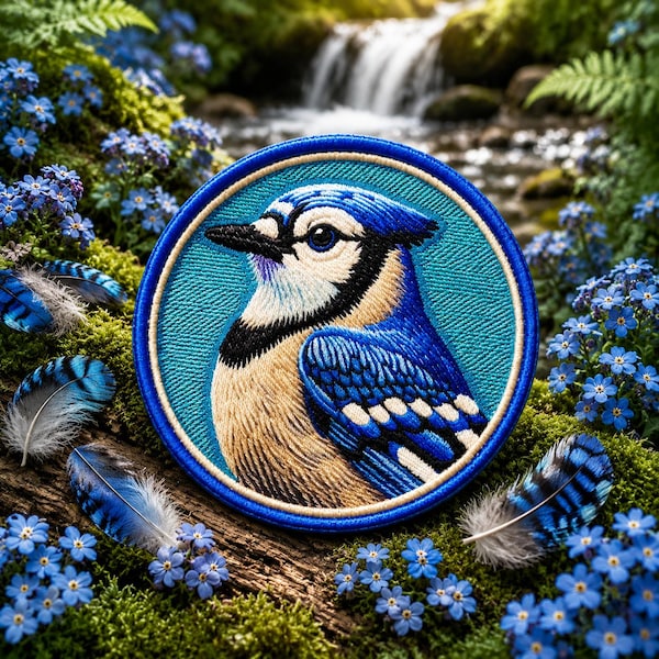 Blue Jay Patch/Iron-on Patch/Songbird Badge/Backyard Wildlife/Bird Watching Gift/Outdoor Nature/Sew-On Applique for Clothing, Backpack
