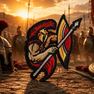 Spartan Warrior Patch Embroidered Iron-on Applique for Jacket, Clothes, Tactical Gear, Leonidas 300 Movie, Greek Hoplite Patch, Military War