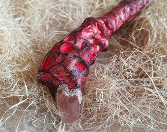 Magical Driftwood Mermaid Wand, Red and Pink Sea Glass Fantasy Faerie Prop for Cottagecore Witch Gift, Keepsake, DnD, Role Play and LARP