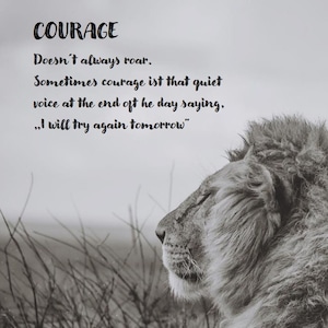 Affiche télécharger lion noir et blanc courage, sauvage, animal, carte, motivation, courageux, lion, dicton, courage, courageux, carte, animal