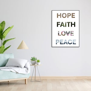 digital download  | printable wallart  | Hope Faith Love Peace |  letters