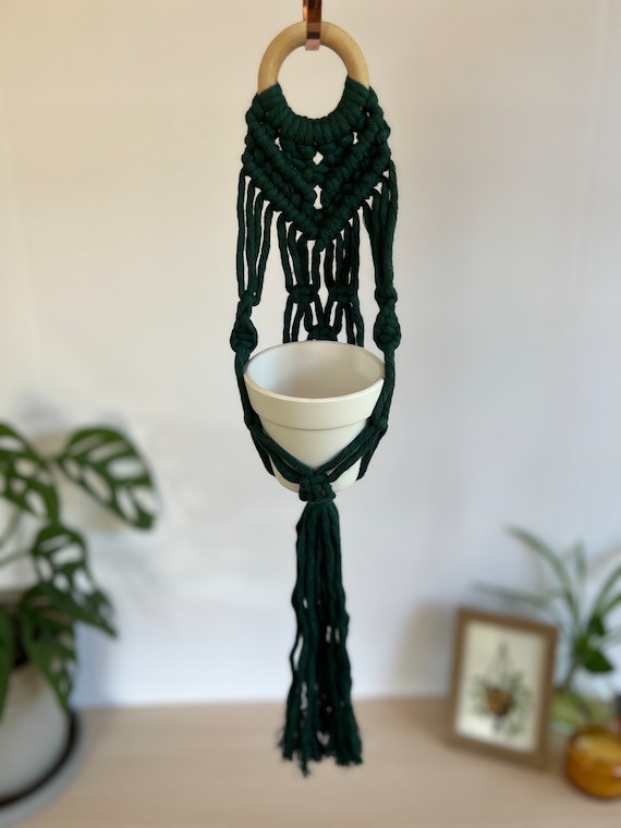 Small Plant Hanger With Pot - Dark Forest Green