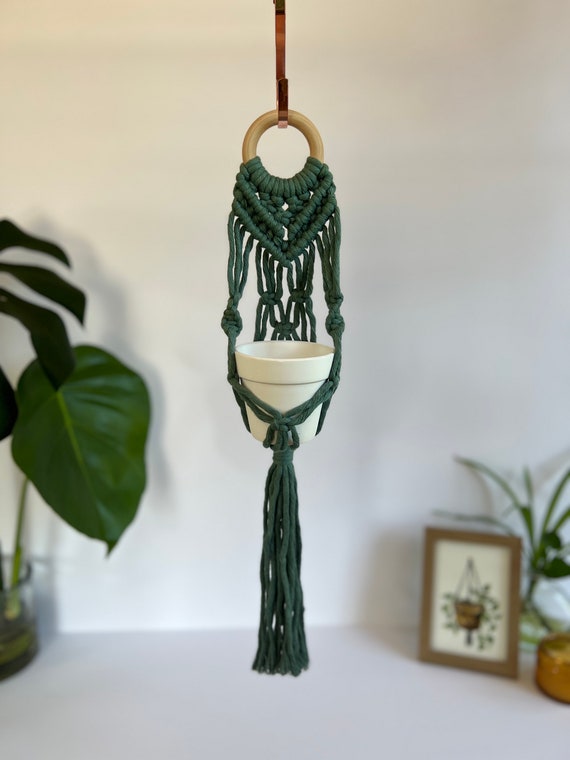 Small Plant Hanger With Pot - Juniper Green