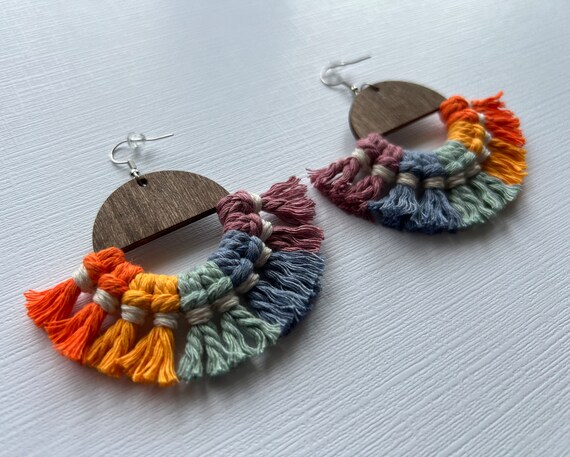 Macrame Earrings - Rainbow Fringe