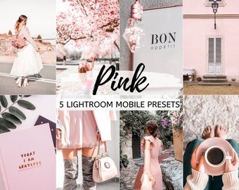 5 Pink Mobile Lightroom Presets, Bright, Airy, Crisp, Moody Instagram Filters, Instagram Theme, Lightroom Mobile Preset Lifestyle Blogger