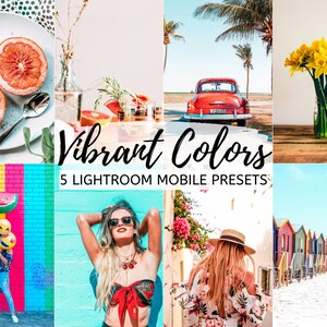 5 Vibrant Mobile Lightroom Presets, Bright, Airy, Crisp, Moody Instagram Filters, Instagram Theme, Lightroom Mobile Preset Lifestyle Blogger image 1
