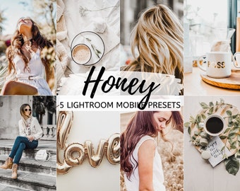 5 Honey Mobile Lightroom Presets, Bright, Airy, Crisp, Moody Instagram Filters, Instagram Theme, Lightroom Mobile Preset Lifestyle Blogger