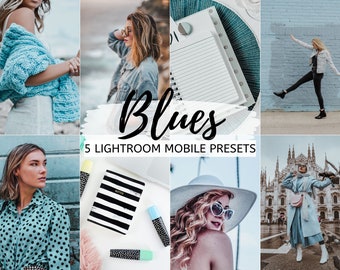 5 Blues Mobile Lightroom Presets, Bright, Airy, Crisp, Moody Instagram Filters, Instagram Theme, Lightroom Mobile Preset Lifestyle Blogger