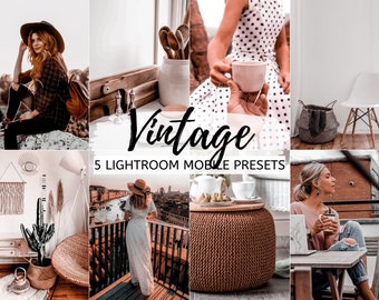 5 Vintage Mobile Lightroom Presets, Bright, Airy, Crisp, Moody Instagram Filters, Instagram Theme, Lightroom Mobile Preset Lifestyle Blogger