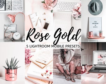 5 Rose Gold Mobile Lightroom Presets, Bright, Airy, Crisp, Moody Instagram Filters Theme, Lightroom Mobile Preset Lifestyle Blogger