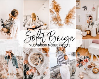 5 Soft Beige Mobile Lightroom Presets, Bright, Airy, Crisp Instagram Filters, Instagram Theme, Lightroom Mobile Preset Lifestyle Blogger