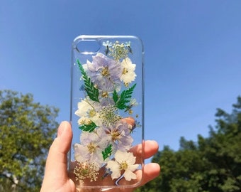 Getrocknete Blume, echte Blume Handyhülle, klare gepresste Blume Handyhülle, handgemachte Iphone Hülle, personalisiertes Geschenk