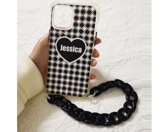 Customized name Apple phone case iPhone 11 12 13 14 15 Pro max, personalized phone case, custom photo phone case with cute chain, best gifts
