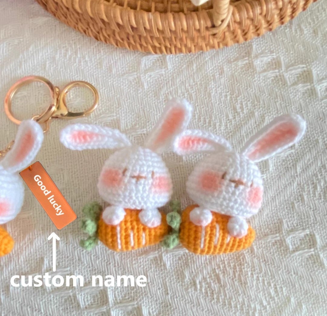 Wool Crochet Woven Keychain, Personalized Keychain, Rabbit Keychain ...