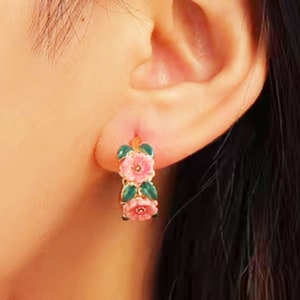 Camellia earrings, flower earrings, enamel earrings, cute earrings, personalized earrings, earring accessories, fashion jewelry, best gifts