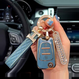 Chaveiro de diamante personalizado, chaveiro digital de número de telefone personalizado, chaveiro de carro para casa, chaveiro de strass com letra H, fita fofa, melhores presentes