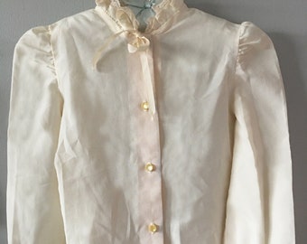 Vintage 1970s Toddler Girl&#39;s Lace Ivory Button Down Blouse - Size 5