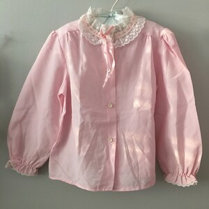 Vintage 1970s Toddler Girl&#39;s Lace Pink Button Down Blouse - Size 6