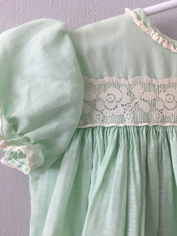 Vintage 1970s Toddler Girl's Mint Green Dress / T… - image 2