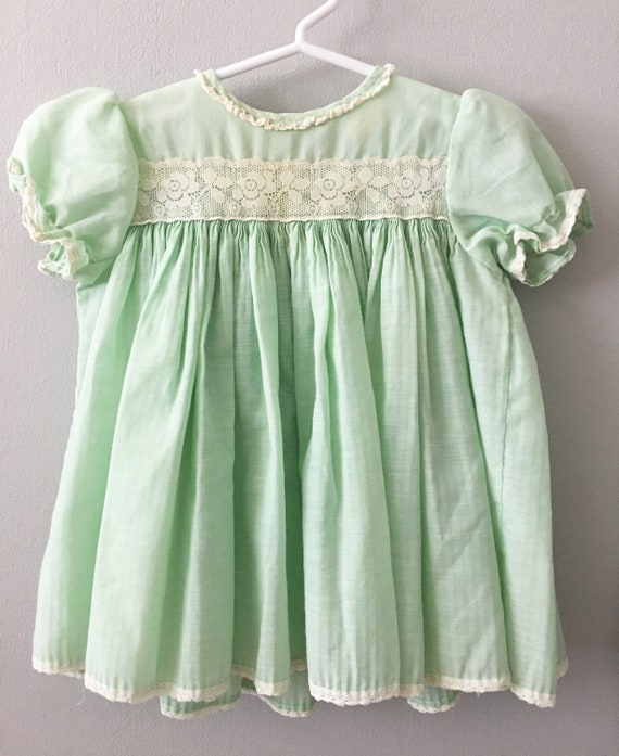 Vintage 1970s Toddler Girl's Mint Green Dress / T… - image 1