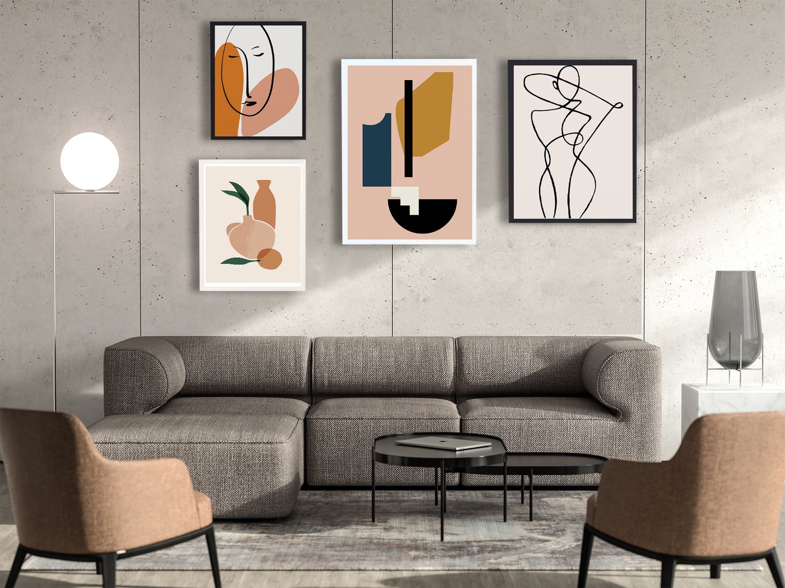 Set of 4 Minimal Wall Art Prints Terracotta Printable Mid - Etsy