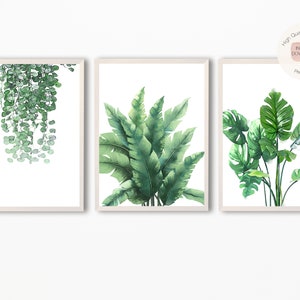 Set of 3 Botanical Prints, Eucalyptus Prints,Watercolor Plants, Hanging Plants Prints,Tropical Leaf Prints,Green Leaf Prints,Greenery Poster