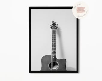 Guitar Prints, Guitar Poster Print, Music Poster Prints, Black and White Print,B&W Photography,Printable Music Art,Printable Guitar, Large