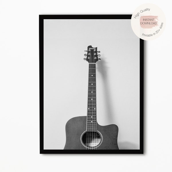 Guitar Prints, Guitar Poster Print, Music Poster Prints, Black and White Print,B&W Photography,Printable Music Art,Printable Guitar, Large