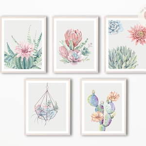 Set of 5 Cactus Prints,Botanical Prints,Watercolor Cactus,Succulent Print,Watercolor Succulent,Large Cactus Wall Art,Plant Print,Green Leaf