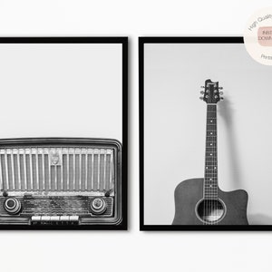 Set of 2 Music Prints, Guitar Prints, Guitar Poster, Music Poster Print, Black and White Print, B&W Photography,Printable Music Art, Speaker