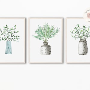 Set of 3 Botanical Print,Eucalyptus Print,Plant Print,Plants Pot,Green Leaf Print,Minimalist Art,Watercolor Plant,Printable Eucalyptus plant