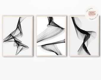 Set of 3 Black and White Prints,Printable B&W Abstract Wall Art,Abstract Lines Gallery Wall Art Set,Minimalist Print,Modern Digital Print