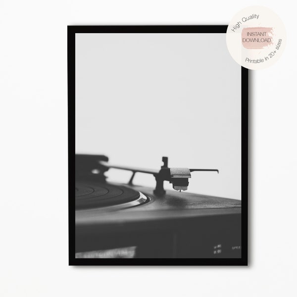 Vinyl Record Player Prints, Vinyl Record Poster, Music Poster Print, Music Prints, Black and White Print,B&W Photography,Printable Music Art