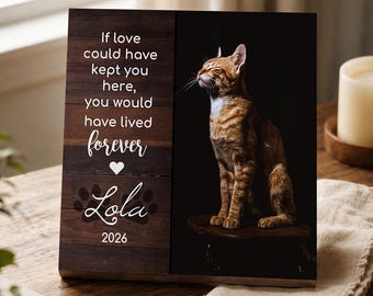 Personalized Cat Memorial Printed 4" or 6" - Wood Photo Block - Cat Memorial Frame - Cat Keepsake - Cat Sympathy Gift For Cat Loss Pet Loss
