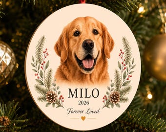 Personalized Pet Sympathy Gift - Christmas Photo Ornament - 4" or 6 (JUMBO)" - Personalized Christmas Ornament - Dog Memorial Photo