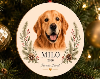 Personalized Dog Memorial Ornament, Custom Pet Photo Ornament, Watercolor Dog Portrait, Pet Loss Gift, Dog Remembrance Christmas Gift