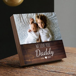 Marco de regalo personalizado para el Día del Padre: bloque de fotos de 4" o 6" con tarjeta escrita a mano: regalo para el Día del Padre de una hija o un hijo