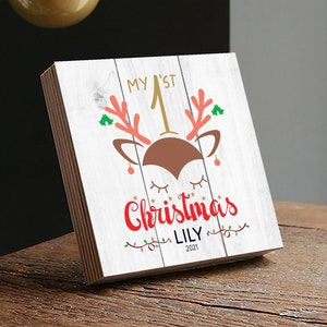 Cadre personnalisé pour le premier Noël de bébé - Bloc photo de 10 ou 15 cm (4 po. ou 6 po.) - Cadeau pour nouveau-né - Cadeaux pour bébé - Cadeaux nouveau-né - Cadeaux bébé