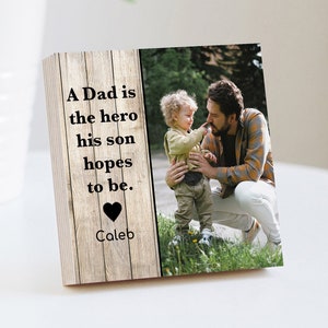 Marco de regalo personalizado para el Día del Padre: bloque de fotos de 4" o 6" con tarjeta escrita a mano: regalo para el Día del Padre de una hija o un hijo