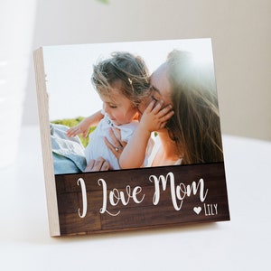 Amo a mamá - Marco de regalo personalizado para el Día de la Madre - Bloque de fotos de 4" o 6" - Regalo para nueva mamá - Regalo con foto para nueva familia para el Día de la Madre
