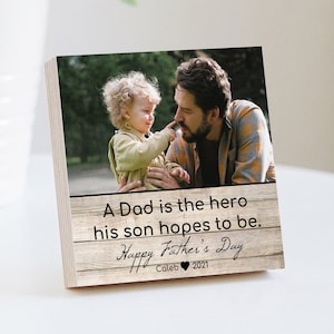 Marco de regalo personalizado para el Día del Padre: bloque de fotos de 4" o 6" con tarjeta escrita a mano: regalo para el Día del Padre de una hija o un hijo